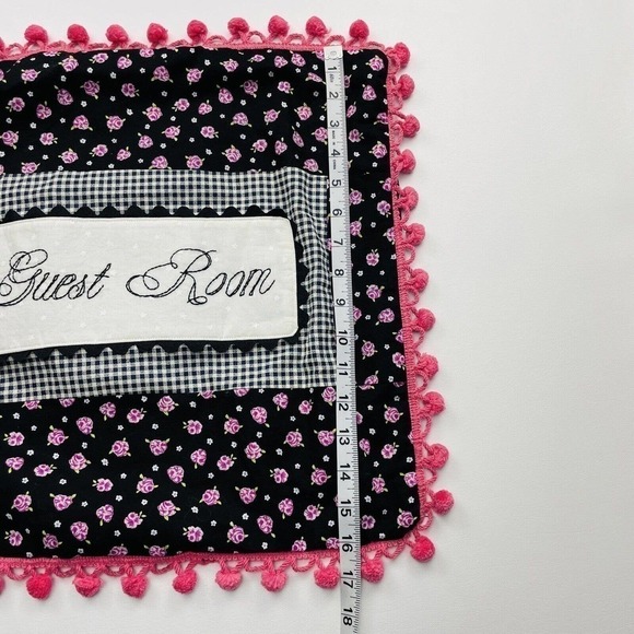 Handmade Colorful‎ "Guest Room" Floral Gingham 16" Square Pom Pom Pillow Sham - Picture 5 of 5
